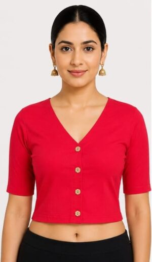 WhatsApp Image 2026-08-04 at 12.47.22 AM Red V-Neck Stretchable Blouse for Sarees