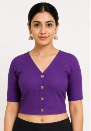WhatsApp Image 2026-08-04 at 12.47.25 AM Purple V-Neck Stretchable Blouse for Sarees