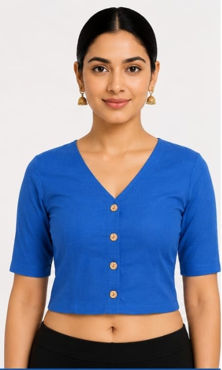 WhatsApp Image 2026-08-04 at 12.47.26 AM Blue V-Neck Stretchable Blouse for Sarees