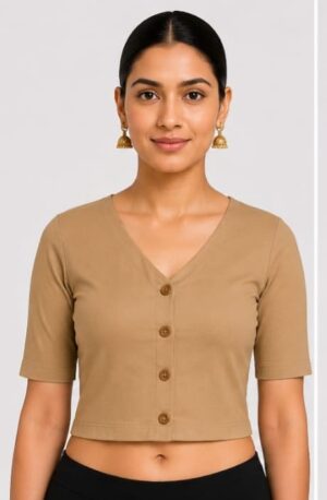 WhatsApp Image 2026-08-04 at 12.47.41 AM Camel V-Neck Stretchable Blouse for Sarees