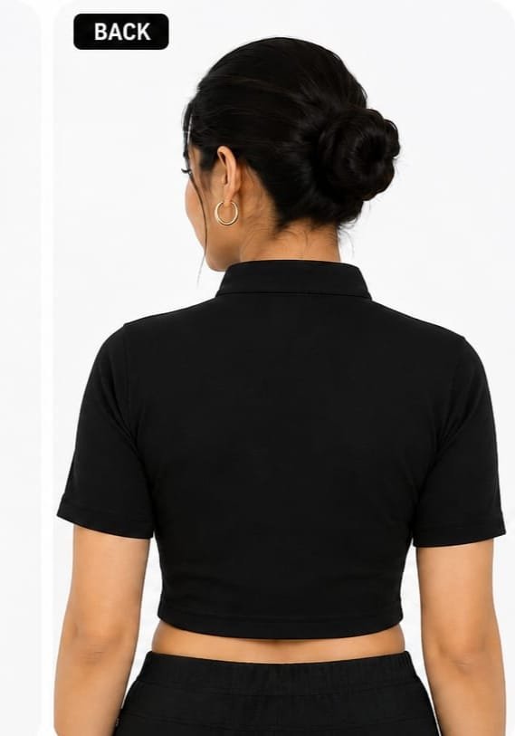 Crop Top Blouses — Black (back)
