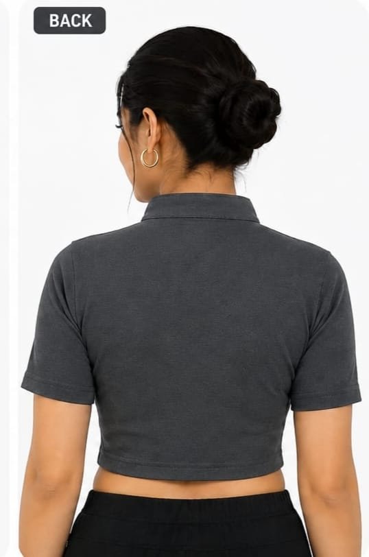 Crop Top Blouses — Charcoal (back)