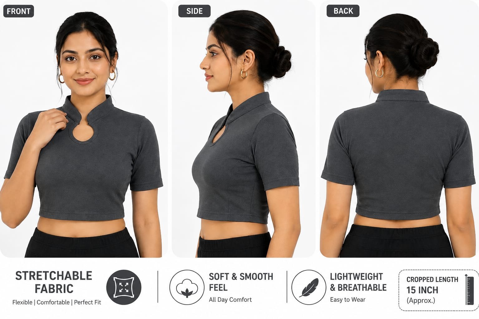 Crop Top Blouses — Charcoal (composite)
