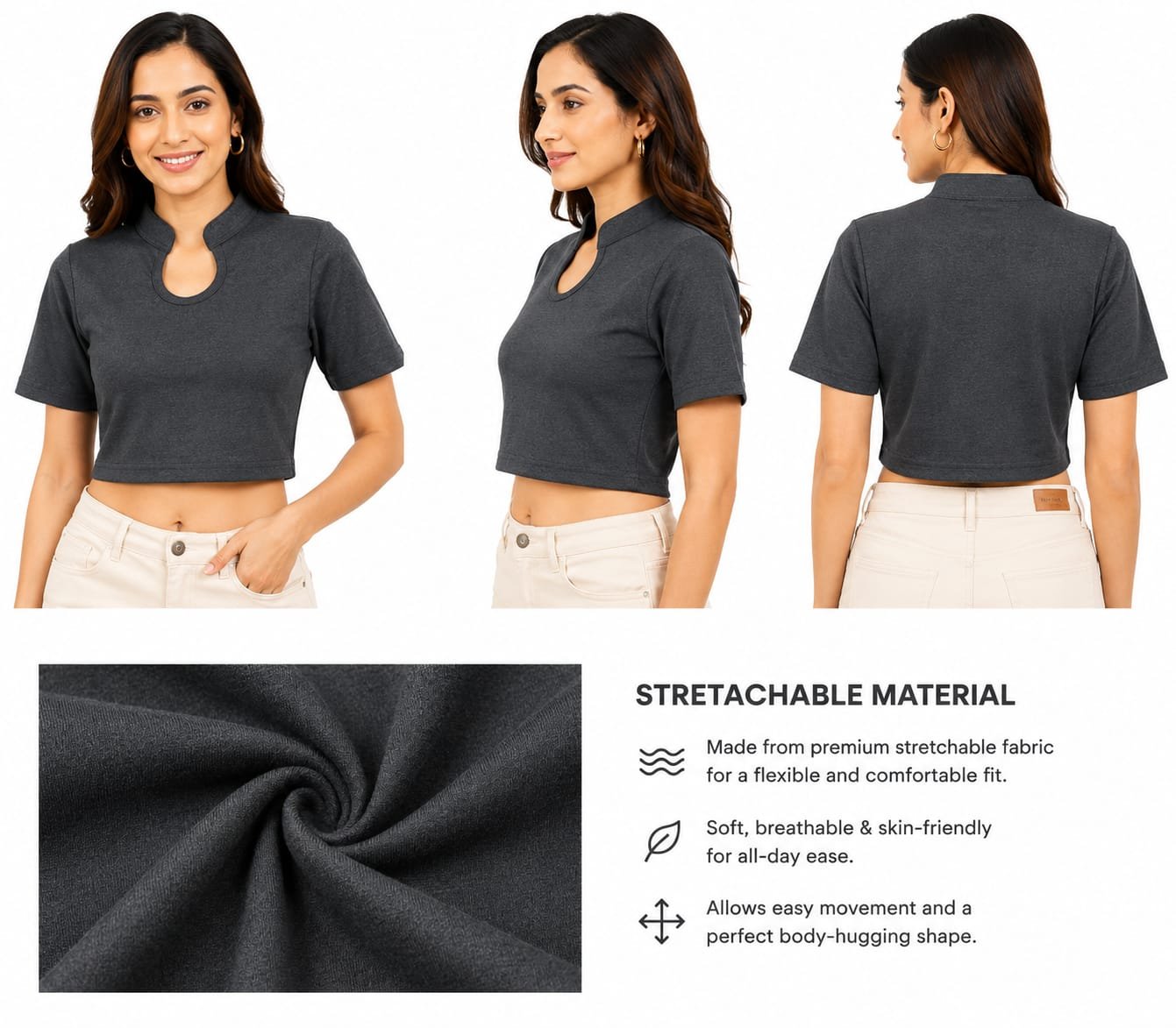 Crop Top Blouses — Charcoal (composite)