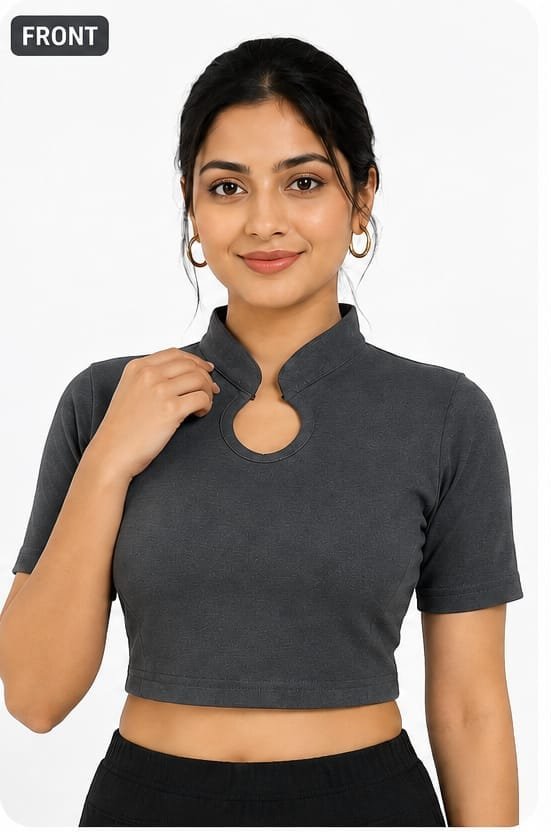 Crop Top Blouses — Charcoal (front) Crop Top Blouses — Charcoal (front)