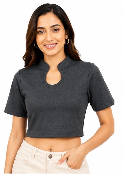 Crop Top Blouses — Charcoal (front)