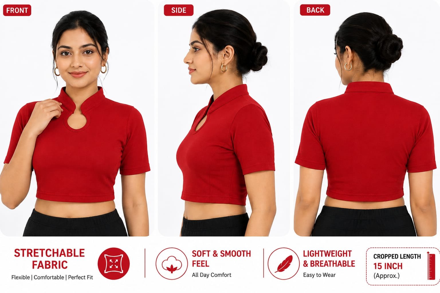 Crop Top Blouses — Cherry Red (composite) Crop Top Blouses — Cherry Red (composite)