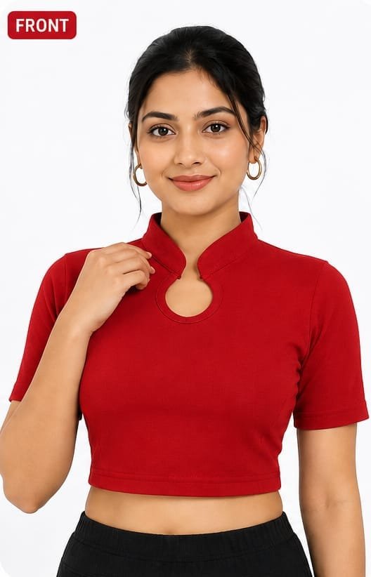 Crop Top Blouses — Cherry Red (front) Crop Top Blouses — Cherry Red (front)
