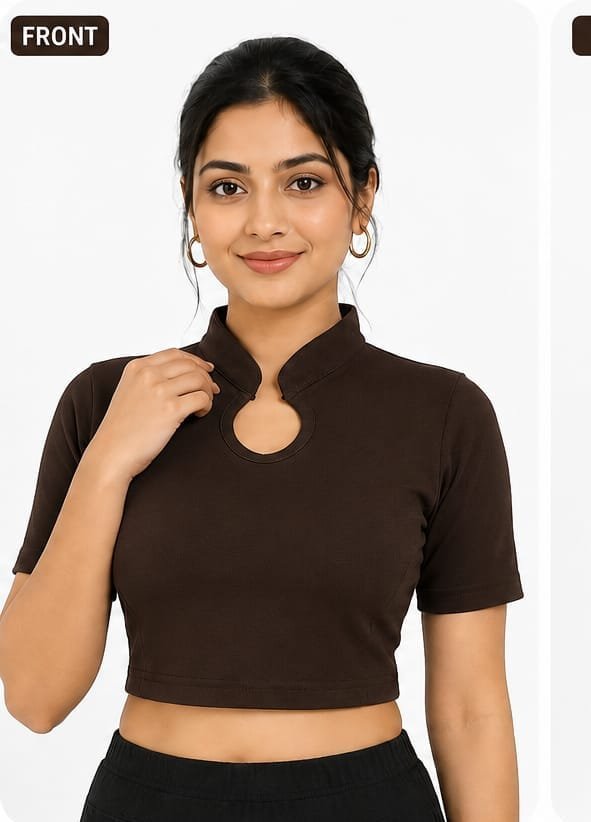 Crop Top Blouses — Chocolate (front)