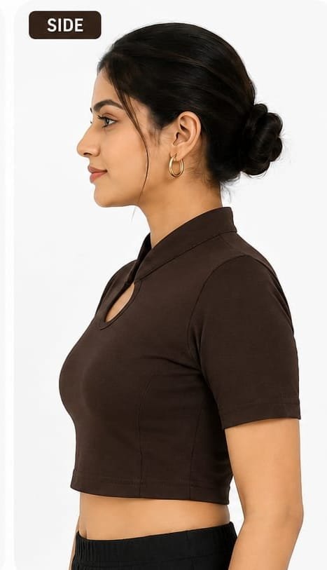 Crop Top Blouses — Chocolate (side)