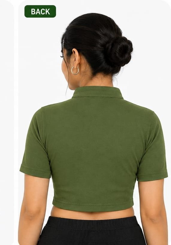 Crop Top Blouses — Olive Green (back)