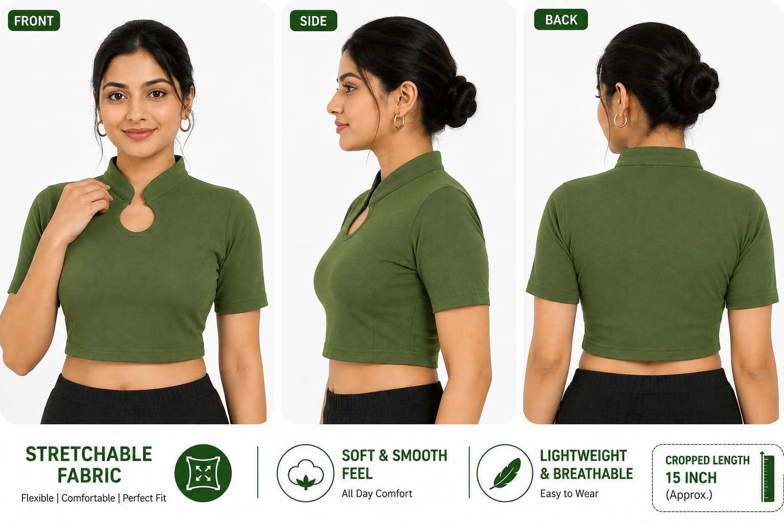 Crop Top Blouses — Olive Green (composite)