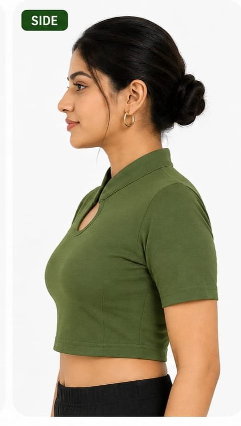 Crop Top Blouses — Olive Green (side)