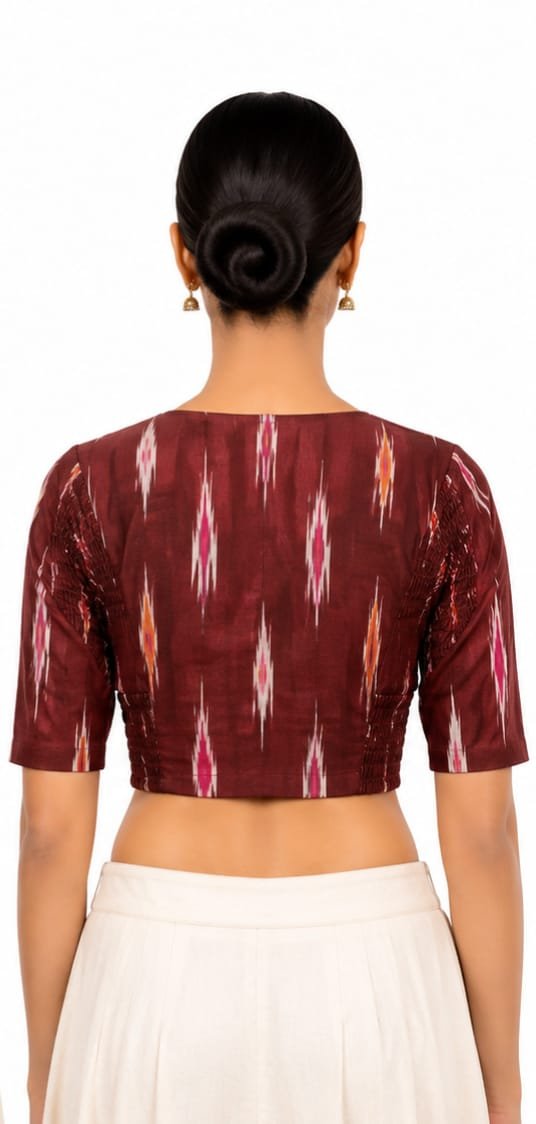 Ikat Printed Blouses — Maroon (back)