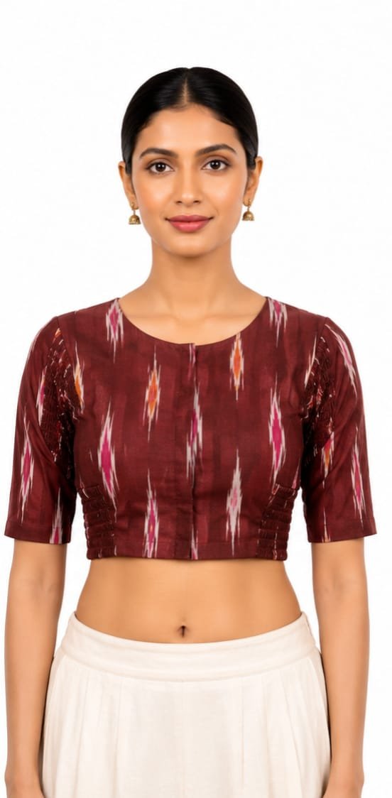 Ikat Printed Blouses — Maroon (front)