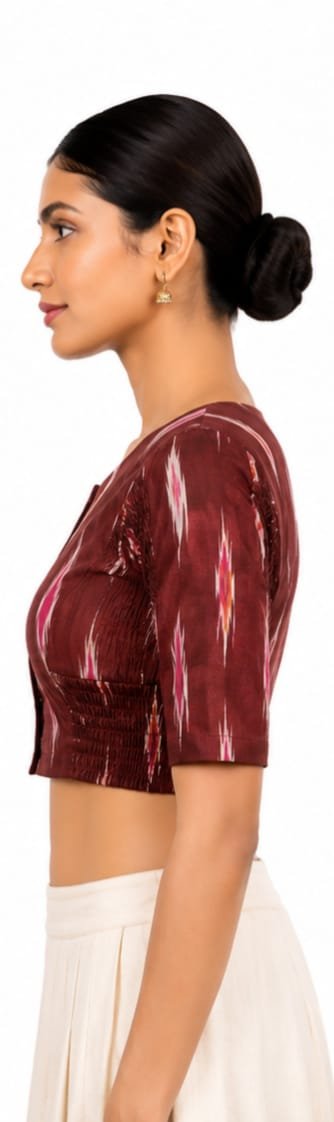 Ikat Printed Blouses — Maroon (side)