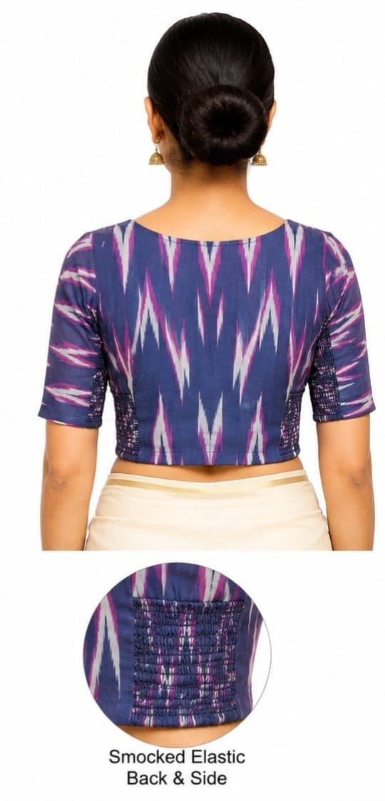 Ikat Printed Blouses — Navy Blue (back) Ikat Printed Blouses — Navy Blue (back)