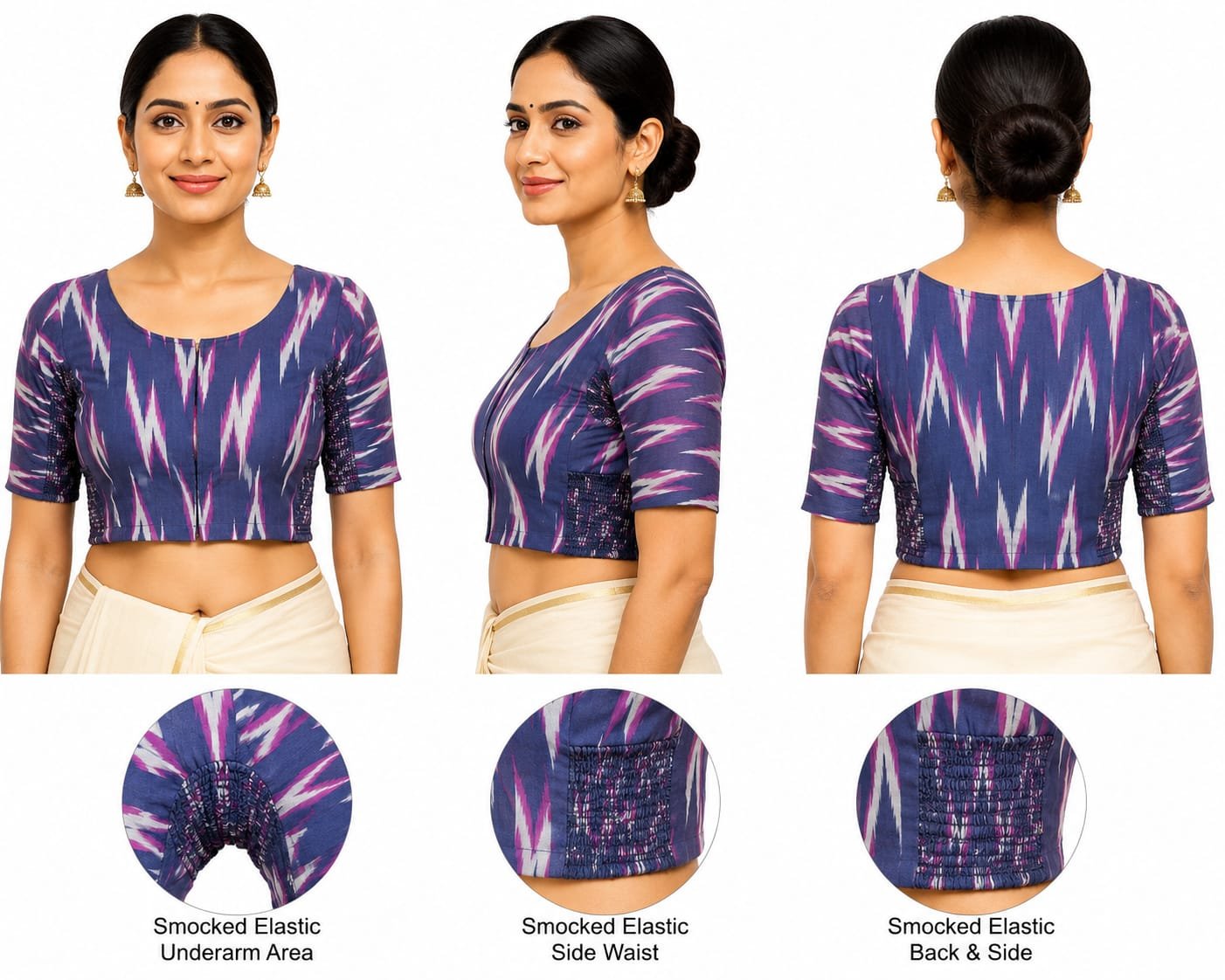 Ikat Printed Blouses — Navy Blue (composite) Ikat Printed Blouses — Navy Blue (composite)