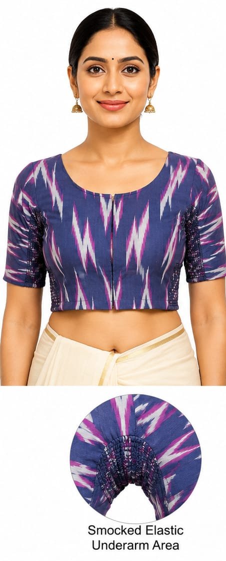 Ikat Printed Blouses — Navy Blue (front) Ikat Printed Blouses — Navy Blue (front)