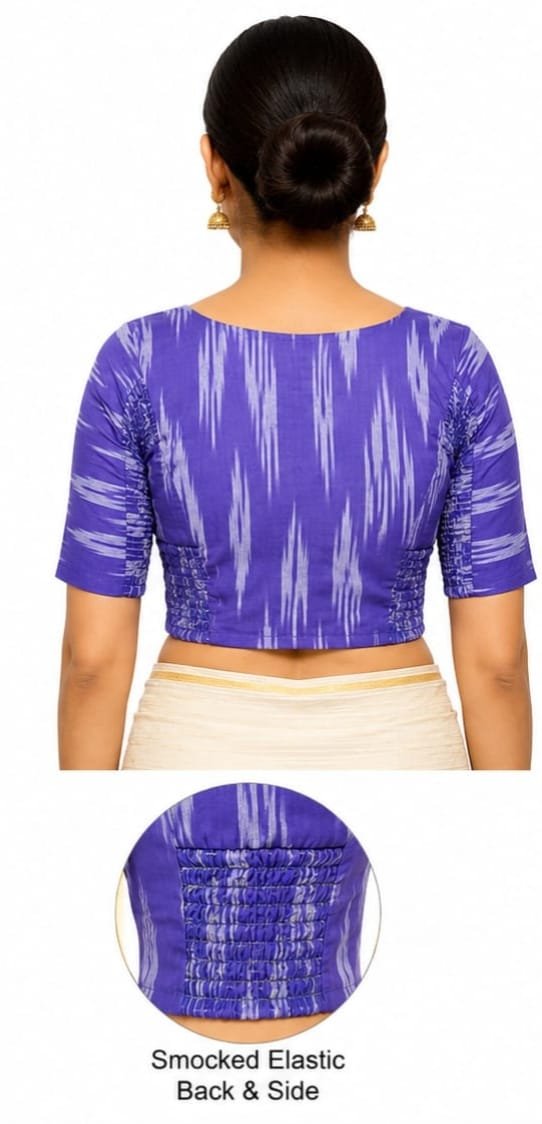 Ikat Printed Blouses — Royal Blue (back)