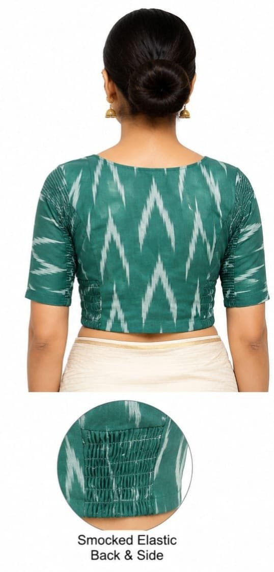 Ikat Printed Blouses — Teal (back) Ikat Printed Blouses — Teal (back)