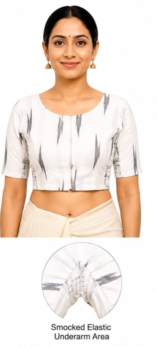 Ikat Printed Blouses — White (front) Ikat Printed Blouses — White (front)