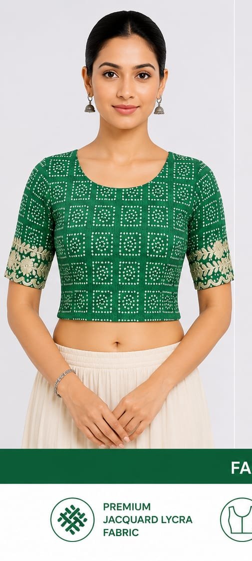 Printed Blouses — Bottle Green (front) Printed Blouses — Bottle Green (front)