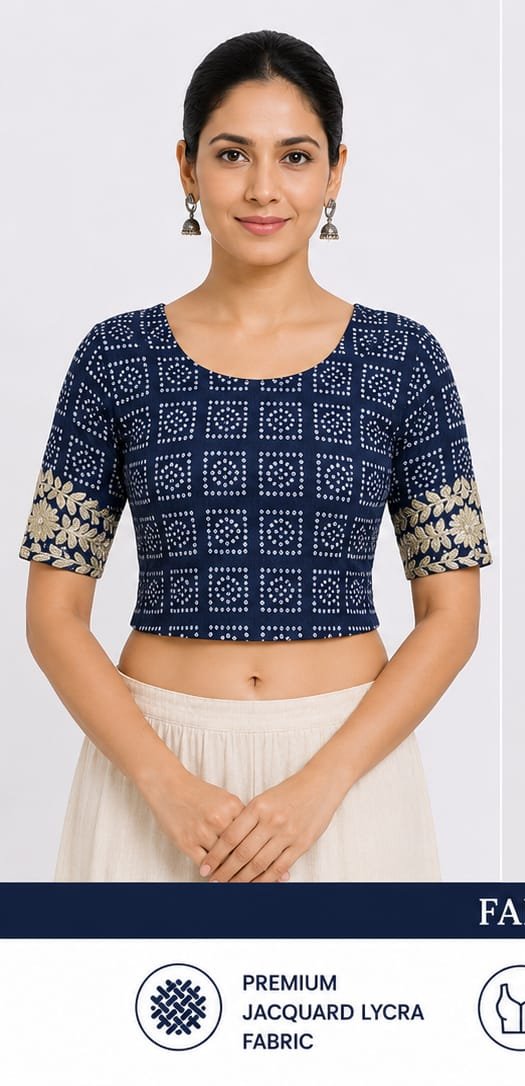 Printed Blouses — Navy Blue (front) Printed Blouses — Navy Blue (front)
