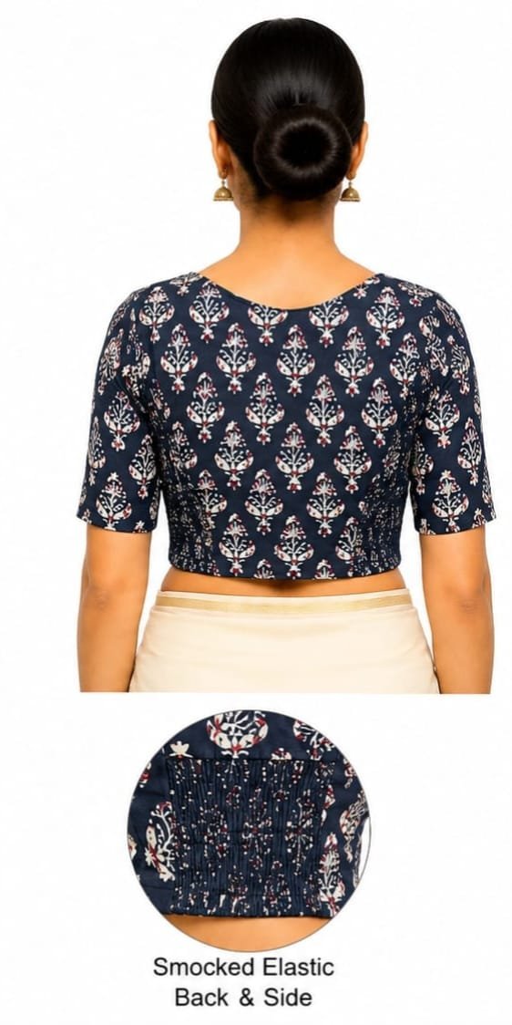 Round Neck Printed Blouse — Charcoal (back)