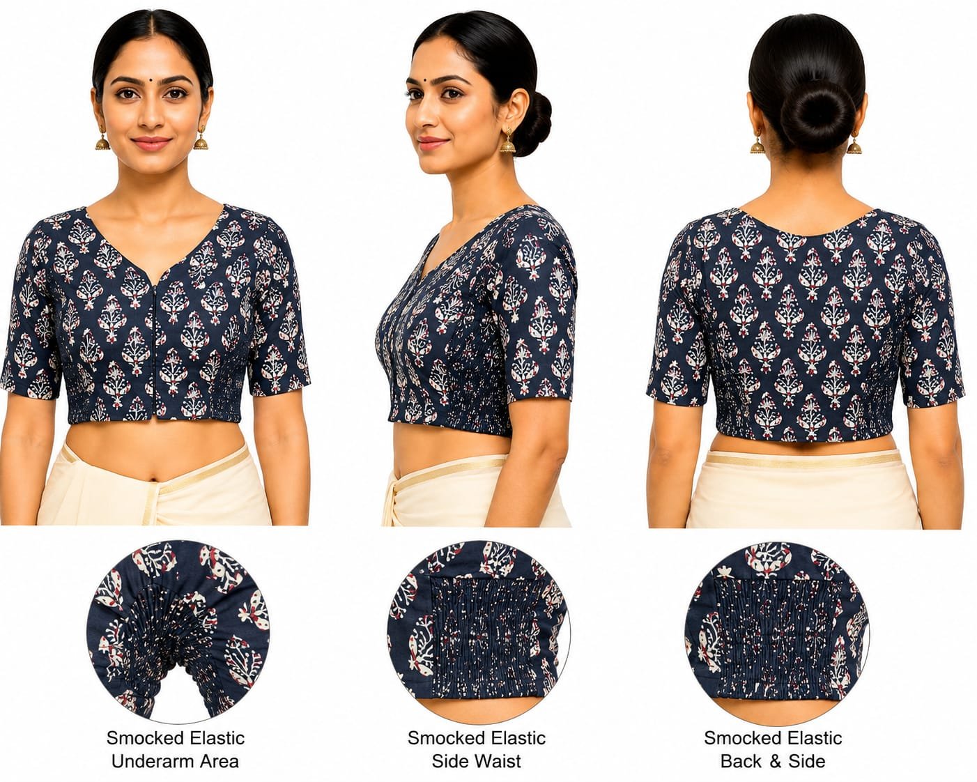 Round Neck Printed Blouse — Charcoal (composite)