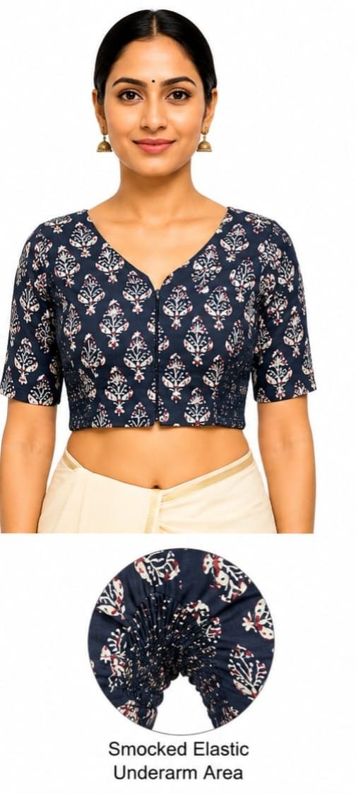 Round Neck Printed Blouse — Charcoal (front) Round Neck Printed Blouse — Charcoal (front)