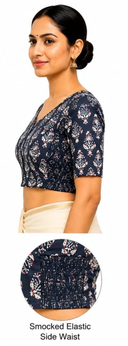 Round Neck Printed Blouse — Charcoal (side)