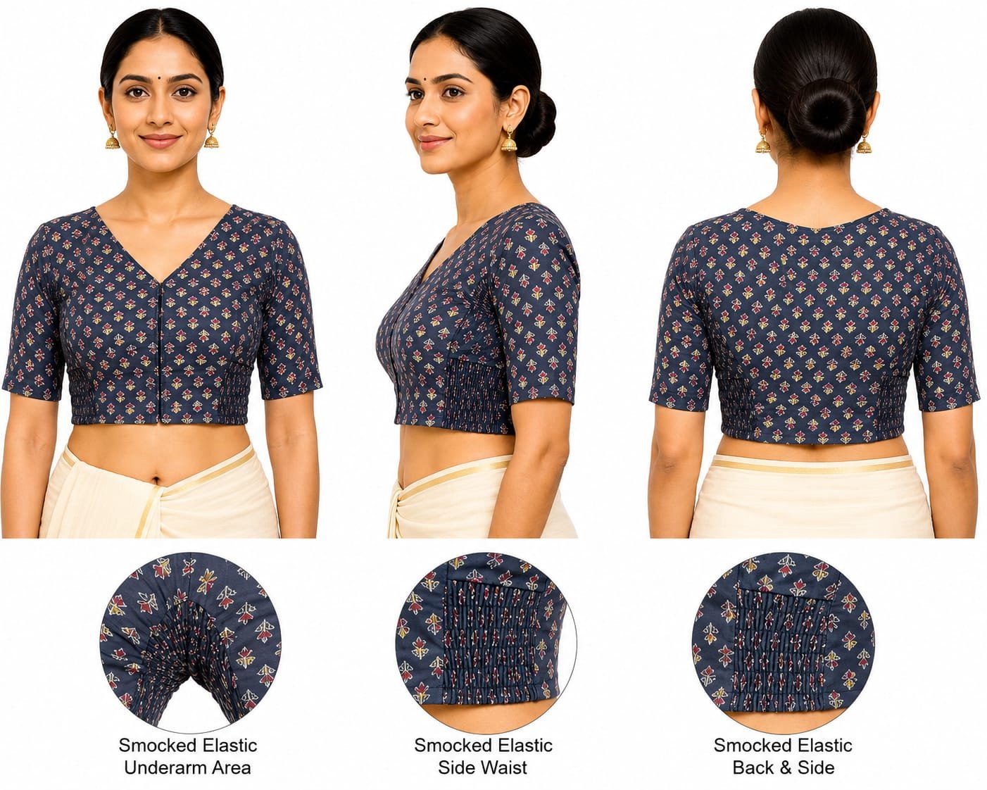 Round Neck Printed Blouse — Graphite (composite)