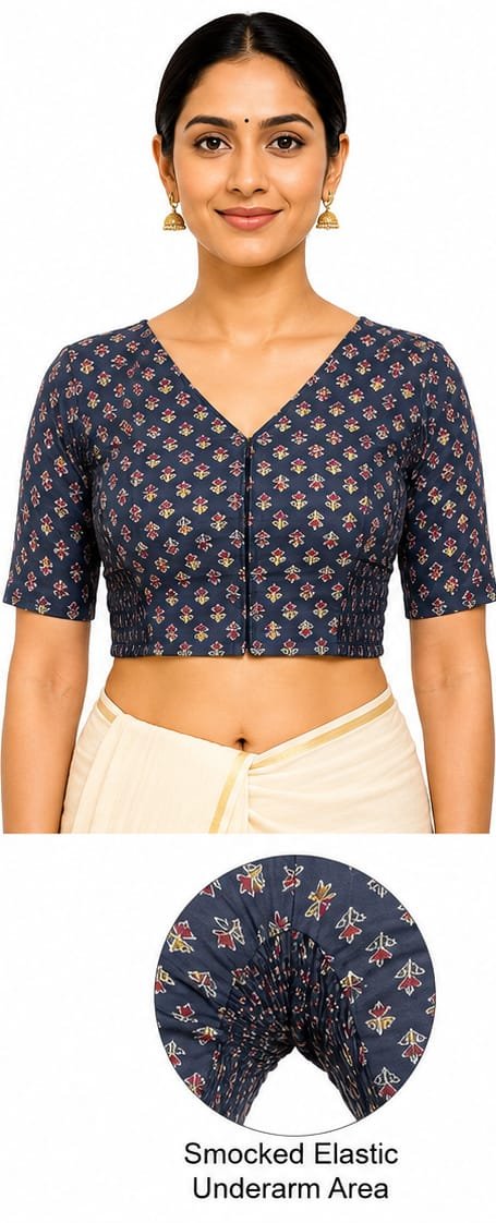 Round Neck Printed Blouse — Graphite (front)