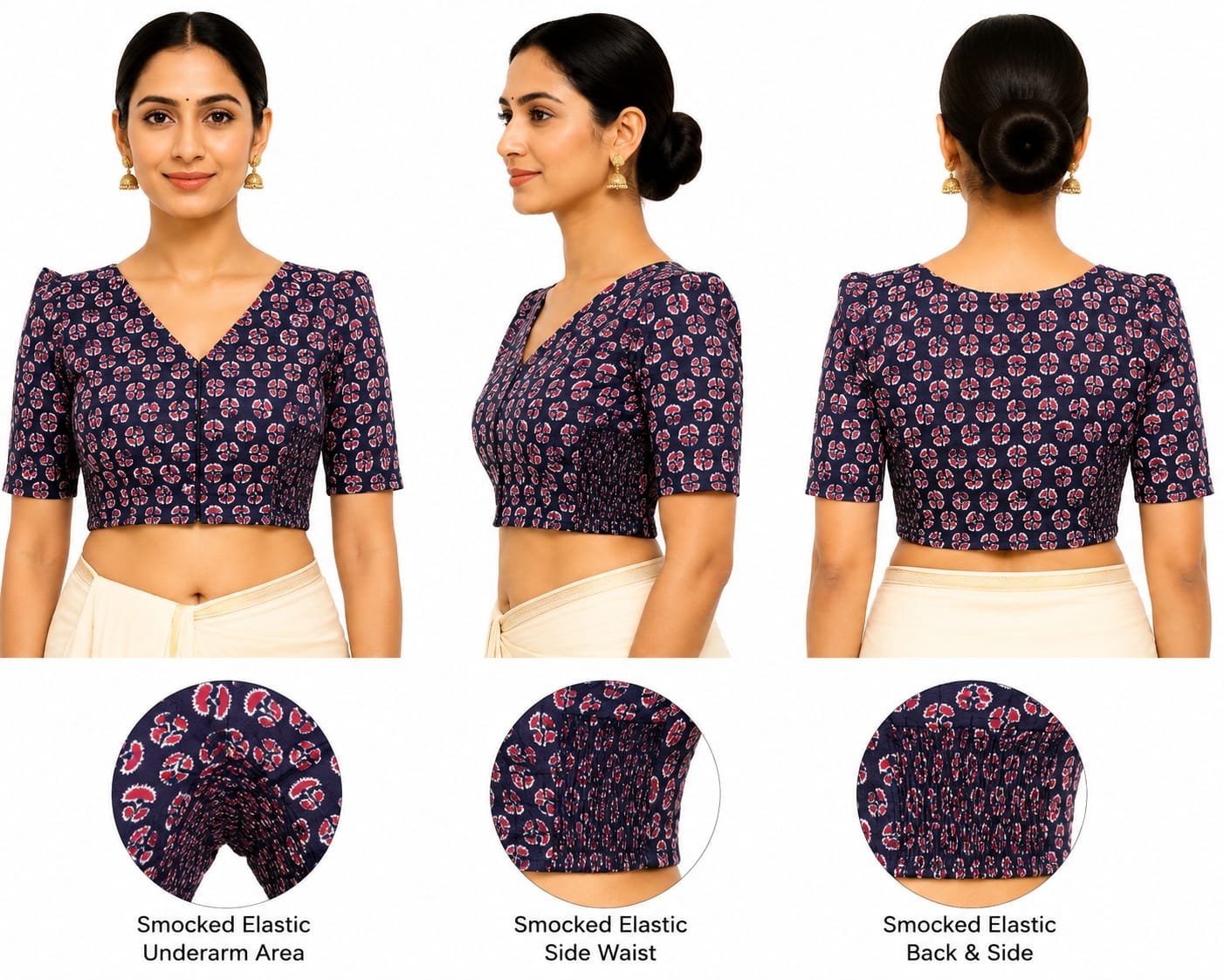 Round Neck Printed Blouse — Jet Black (composite) Round Neck Printed Blouse — Jet Black (composite)