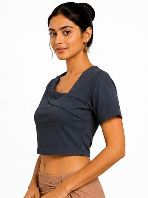 Solid Stretchable Crop Top — Charcoal (side)