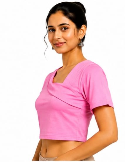 Solid Stretchable Crop Top — Fuchsia (side)