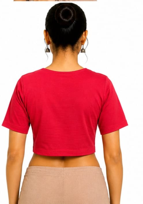 Solid Stretchable Crop Top — Red (back)