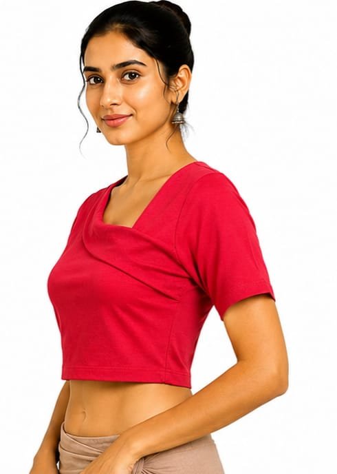 Solid Stretchable Crop Top — Red (side)