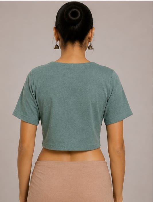 Solid Stretchable Crop Top — Steel Grey (back)