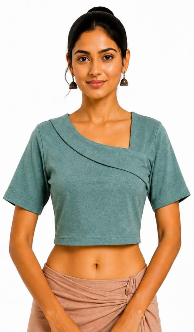 Solid Stretchable Crop Top — Steel Grey (front) Solid Stretchable Crop Top — Steel Grey (front)