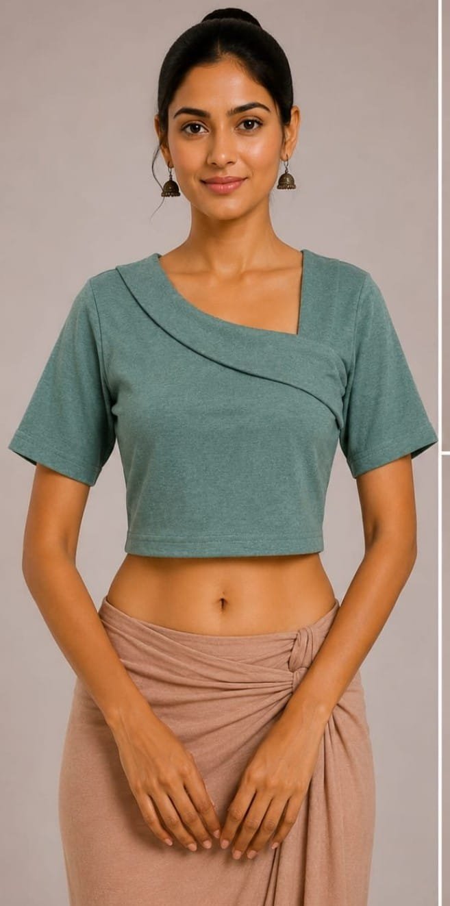 Solid Stretchable Crop Top — Steel Grey (front)
