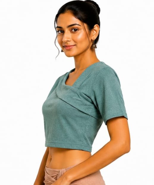 Solid Stretchable Crop Top — Steel Grey (side)