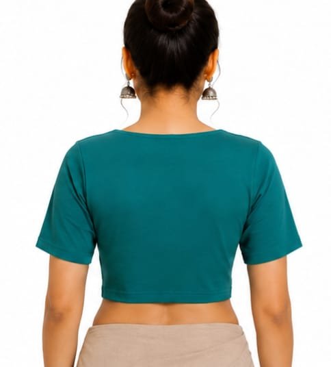 Solid Stretchable Crop Top — Teal 2 (back)