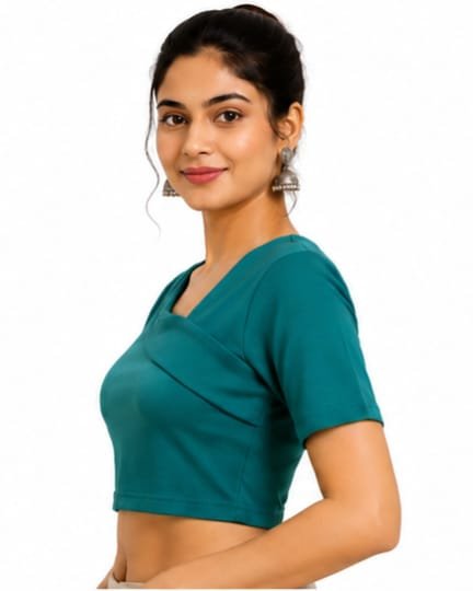 Solid Stretchable Crop Top — Teal 2 (front)