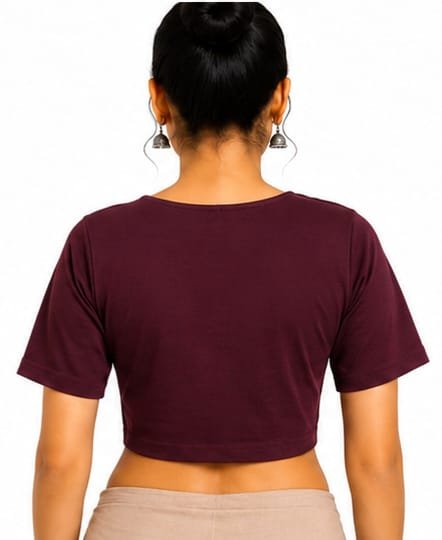 Solid Stretchable Crop Top — Wine (back) Solid Stretchable Crop Top — Wine (back)