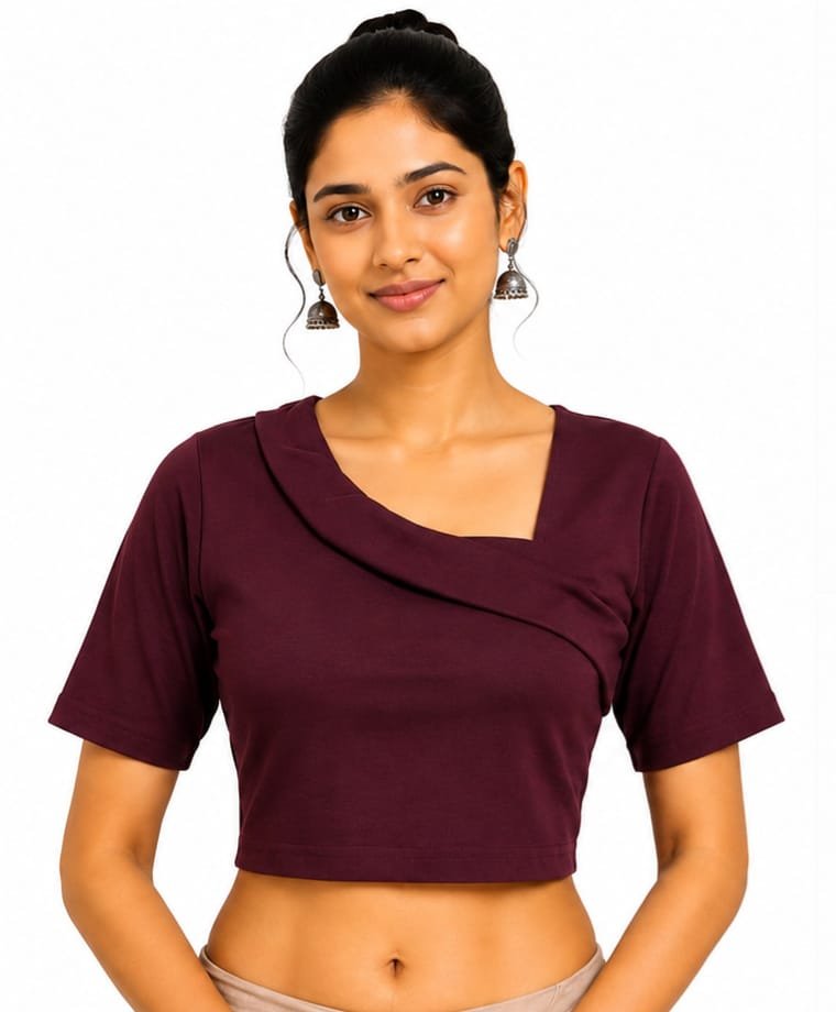 Solid Stretchable Crop Top — Wine (front) Solid Stretchable Crop Top — Wine (front)